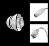 Diagram showing a wall cross-section with the Power dome (HP receiver) installed; on the right, two close-up images highlight the Power dome and its connecting cable.