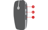 Side view illustration of the ReSound Micro Mic showing three buttons labeled plus, mute, and minus, representing volume up, mute, and volume down functions.
