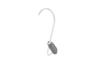 A white plastic Easywear wired RIC (S-receiver) S-shaped hook with a gray attachment at one end, shown on a plain white background.